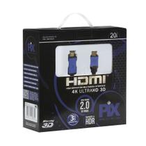 Cabo HDMI 2.0 4K Ultra HD 3D HDR 19 Pinos 20 Metros Com Filtro PIX Premium 018-2020
