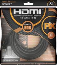 Cabo HDMI 2.0 Gold 4K UltraHD 8,0 Metros - PIX