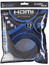 Cabo HDMI 2.0 Premium - 5 metros - 19 pinos - 4K UltraHD 3D - Chip SCE 018-2225