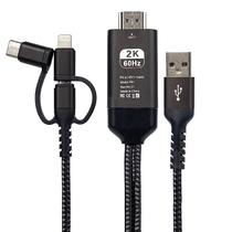 Cabo HDMI 3 em 1 Tipo-C Lightning MicroUSB/V8 TV/Projetor