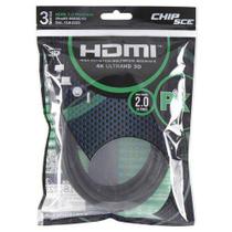 Cabo HDMI 3 Metros 2.0 4K ULTRA HD 3D 19 Pinos CHIP SCE 018-2223