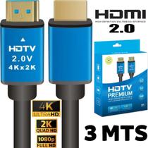 Cabo HDMI 3 Metros 4k 2.0 Full HD 1080p Gold Pino Dourado Alta Qualidade - CJJM