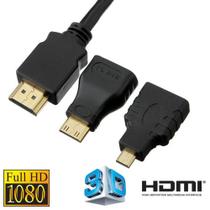 Cabo HDMI 3x1 Plug Adaptador HDMI Micro Mini 1,5mts Full Hd 1080P - Kapbom