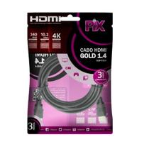 Cabo HDMI 4K 340Mhz 10.2Gbps Versão Gold 1.4 3 Metros PIX Cabo HDMI 4K 340Mhz 10.2Gbps Versão Gold 1.4 3 Metros PIX