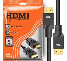 Cabo Hdmi 5m Metros Preto Premium 4k Blindado Gold 3d Full
