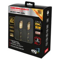 Cabo HDMI Alta Performance Premium v2.1 8K Ultra HD 144Hz Revestido em Nylon Balístico Conectores em Ouro 24K 3 metros Preto HS8K30 ELG
