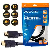 Cabo HDMI Blindado 2.0 19 Pinos 3D 24K Ponta Ouro 2 Metros - Aquario