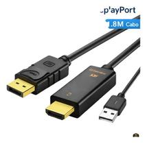 Cabo Hdmi Para Displayport 4k Conversor Ativo Usb 1,8m Dp Cabo Hdmi Para Displayport 4k Conversor Ativo Usb 1,8m Dp