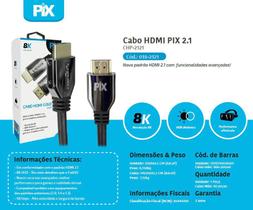 Cabo HDMI Pix 2.1 8K Ultra HD HDR 1.5m Gold eARC VRR Gamer 0182121 Cabo HDMI Pix 2.1 8K Ultra HD HDR 1.5m Gold eARC VRR Gamer 0182121