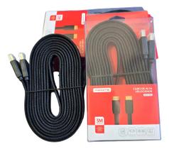 Cabo HDMI Tomate 3 Metros Flat Trançado 4K Conector Dourado