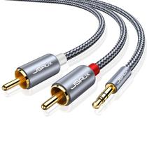 Cabo JSAUX RCA para fone de ouvido auxiliar de 3,5 mm trançado de nylon de 15 pés