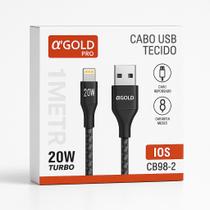Cabo Lightning Reforçado 20w Turbo 1m agold Tecido Ios Cb982 Preto Cabo Lightning Reforçado 20w Turbo 1m agold Tecido Ios Cb982 Preto