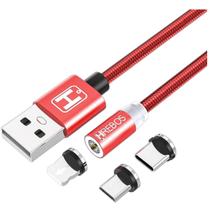 Cabo Magnético 3.1a Micro Usb V8/ Tipo C/ Lightning Vermelho