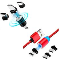 Cabo Magnético 3 em 1 Tipo C Lightning Micro Usb Carregador Preto e Vermelho - Inova