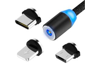 Cabo Magnético Carregador 3 Em 1 Micro Usb, Tipo-C Lightnint