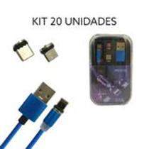 Cabo Magnético Turbo 3 em 1 Micro Usb Tipo C e Ios Com Led Universal Kit 20 Unidades