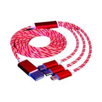 Cabo Micro USB C 3 Em 1 Com Carregamento Rápido 3A E Luz LED Para iPhone, Samsung, Xiaomi, Redmi,