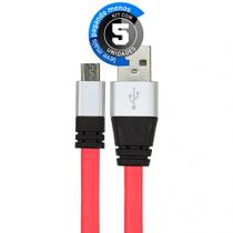 Cabo Micro Usb Flat Celular De Silicone Rosa - Kit Com 5