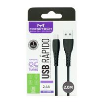 Cabo Micro USB Maketech CA 227A Preto 2.4A 2 Metro Cabo Micro USB Maketech CA 227A Preto 2.4A 2 Metro