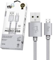 Cabo micro usb nylon reforçado elg 12w 2.4a - prateado