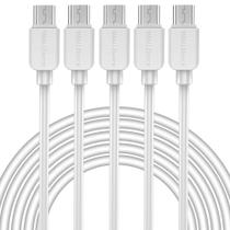 Cabo micro USB, pequeno, elétrico, carregador Android de 6 pés, pacote com 5