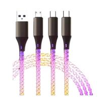 Cabo Micro USB Tipo C De Carregamento Rápido RGB 66W 6A Para Xiaomi Samsung Huawei iPhone