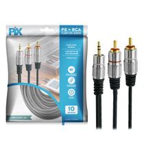 Cabo p2 + 2rca fitz - p2 estereo x 2 rca macho - plug metal - 10 metros