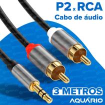 Cabo P2 Estéreo x 2 Rca Profissional Plug Metal Ouro 24K Níquel 2 / 3 Metros Garantia 12M Aquário Cabo P2 Estéreo x 2 Rca Profissional Plug Metal Ouro 24K Níquel 2 / 3 Metros Garantia 12M Aquário