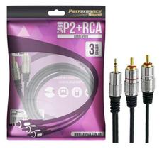 Cabo p2+rca fitz - p2 estereo x 2 rca macho plug metal - 3 metros