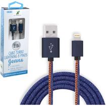 Cabo para celular turbo usb x ip5/6/7/8/x 8 pinos jeans 3,0a x-cell 1m