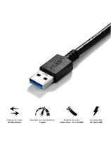 Cabo Para Hd Externo Usb A 3.0 Macho Para Micro Usb B 3.0 (10 Pinos) Macho 28awg Puro Cobre 3 Metros - Puamcm3-3
