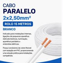 Cabo Paralelo 2x2,50mm Rolo 15 Metros Branco Fio de Cobre Flexível Cabo Paralelo 2x2,50mm Rolo 15 Metros Branco Fio de Cobre Flexível