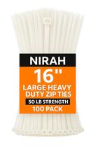 Cabo pesado Zip Ties Nirah Heavy Duty de 16 polegadas, branco transparente x100