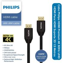 Cabo Philips HDMI Premium 4K 60Hz UHD HDMI Para HDMI Suporta 3D 1.5 Metros