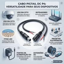 Cabo Rabicho P4 Macho Fêmea Conector Plug Para Fonte De Vídeo Monitoramento Cftv Energia 02 Vias Cabo Rabicho P4 Macho Fêmea Conector Plug Para Fonte De Vídeo Monitoramento Cftv Energia 02 Vias