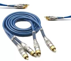 Cabo Rca 1 Metro Dupla Blindagem 5mm Plug Metal Blindado Cor Azul