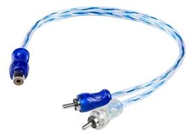 Cabo RCA Y Cobre Blindado Blindagem Conexão Som Automotivo Uso Univer. 20cm Fio 4mm Azul/Transparente 100W - Permak Acessórios Automotivos