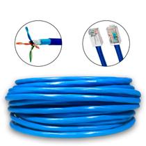 Cabo Rede Cobre Puro 25 Metros 25m CAT6 Azul Área Externa Dupla Capa Blindado F UTP LAN CMX 23AWG