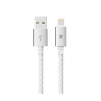 Cabo Rock Lightning para USB Metal / Couro 2.0A 100cm - Branco/Cinza