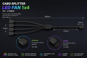 Cabo Splitter Led Fan 1x4 4 Pinos 30cm Divisor Extensor Placa Mae Gabinete Cooler Ventoinha Gamer