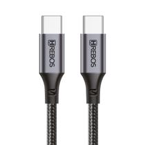 Cabo Tipo C 2 Pontas Carregamento Rápido 100W HRebos Cabo de Dados Compatível Samsung Motorola Iphon 15 Xiaom 1 Metro