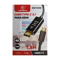 Cabo Tipo-c 3.1 Para Hdmi 2.0 1.8m Preto 1080p Hd 2k 4k