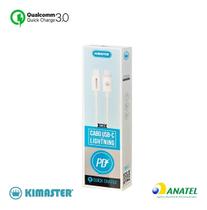 Cabo Type-C para Lightning Emborrachado Turbo PD QC 3.0 20W 1m CB812 Branco Kimaster