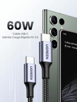 Cabo UGREEN USB-C 60W PD ( 1 metro ) compatível Galaxy S24 S23 S22 S21 Ultra S20 FE Fold Z Flip