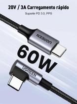 Cabo Ugreen USB-C/USB-C 90 60W US255 1M - Preto