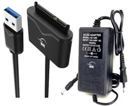 Cabo USB 3.0 Adaptador Leitor De HD/ SSD 2.5 E 3.5 Polegadas Sata + Fonte 12V - WR ACESSÓRIOS & CIA