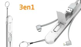 Cabo usb 3 em1 portátil com adaptador tipo C.