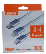 Cabo usb 3 in 1 micro usb, Tipo c e lightning branco - Lelong