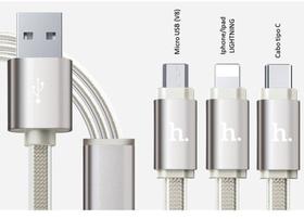 Cabo usb 3 in 1 micro usb, Tipo c e lightning branco - Lelong