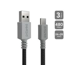 Cabo Usb A 2.0 Macho P/ Usb Tipo-c - Conec. Cinza - P/ Ps5 - 3m - Nylon - Cbpy03c Cabo Usb A 2.0 Macho P/ Usb Tipo-c - Conec. Cinza - P/ Ps5 - 3m - Nylon - Cbpy03c